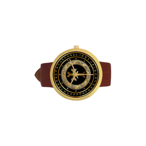 Armenian Cross Women's Golden Leather Strap Watch(Model 212)