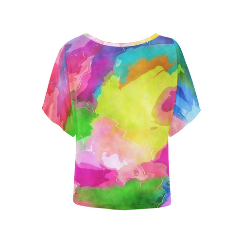 Vibrant Watercolor Ink Blend Women's Batwing-Sleeved Blouse T shirt (Model T44)