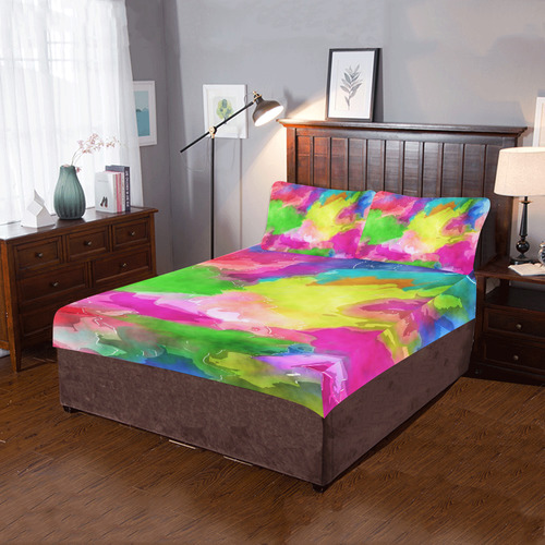 Vibrant Watercolor Ink Blend 3-Piece Bedding Set