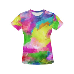 Vibrant Watercolor Ink Blend All Over Print T-Shirt for Women (USA Size) (Model T40)