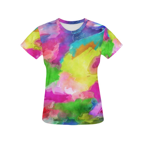 Vibrant Watercolor Ink Blend All Over Print T-Shirt for Women (USA Size) (Model T40)