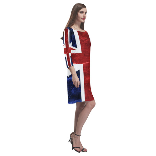 Grunge Union Jack Flag Rhea Loose Round Neck Dress(Model D22)