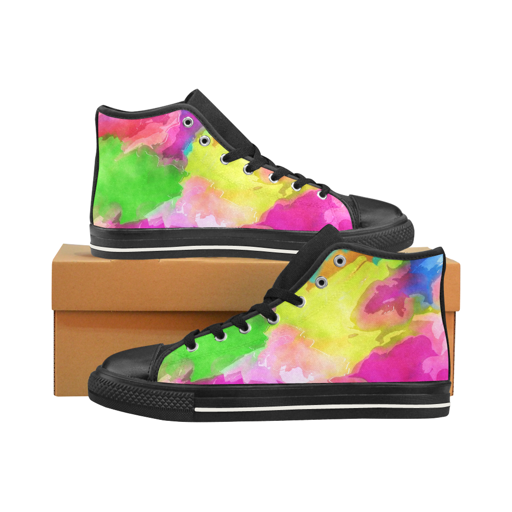 Vibrant Watercolor Ink Blend Men’s Classic High Top Canvas Shoes /Large Size (Model 017)