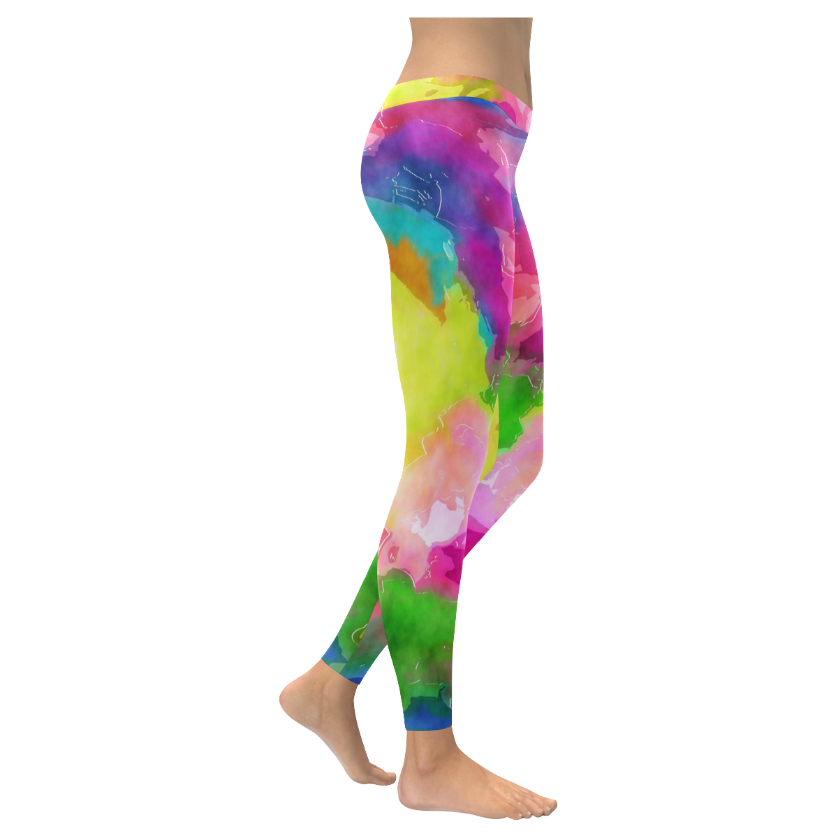 Vibrant Watercolor Ink Blend Women's Low Rise Leggings (Invisible Stitch) (Model L05)