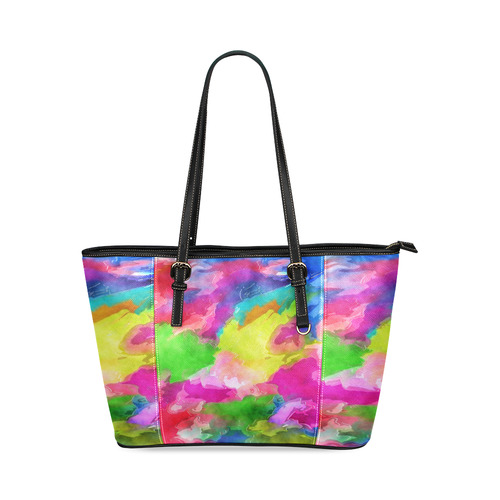 Vibrant Watercolor Ink Blend Leather Tote Bag/Small (Model 1640)