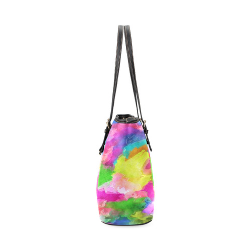 Vibrant Watercolor Ink Blend Leather Tote Bag/Small (Model 1640)