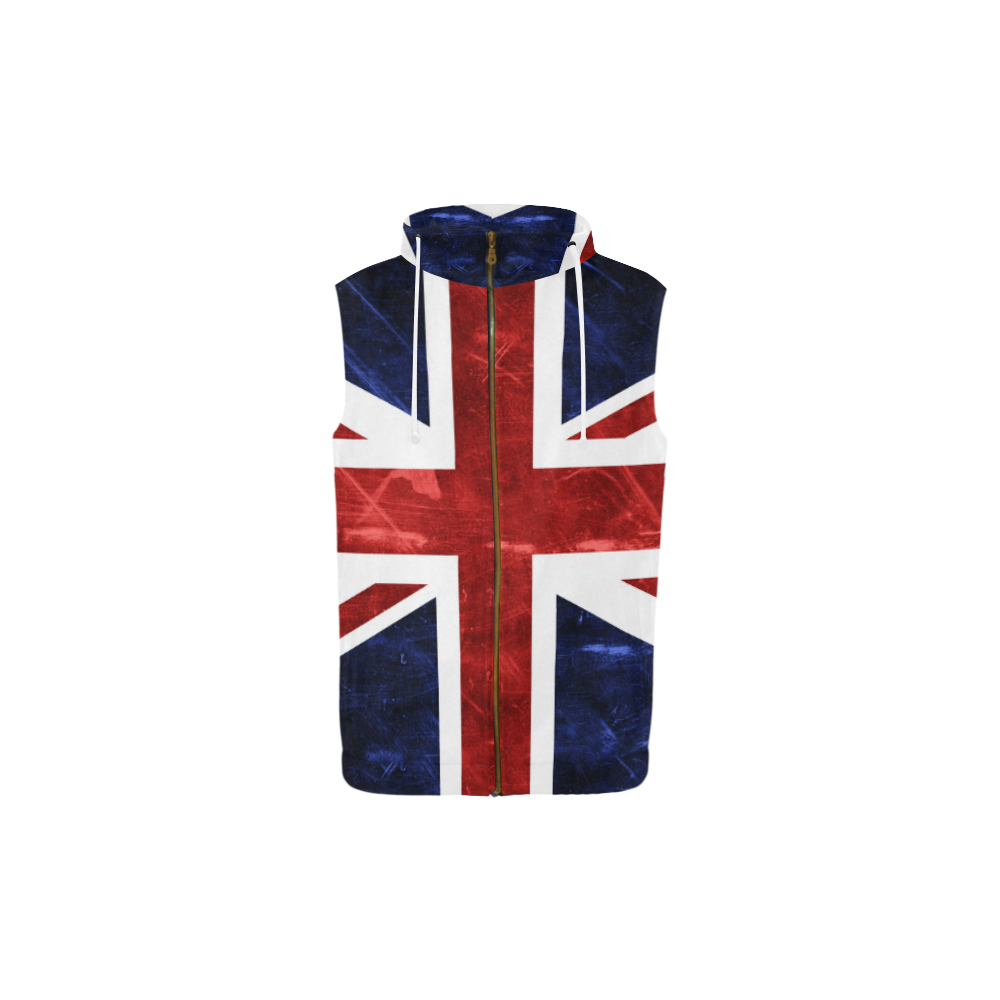 Grunge Union Jack Flag All Over Print Sleeveless Zip Up Hoodie for Kid (Model H16)