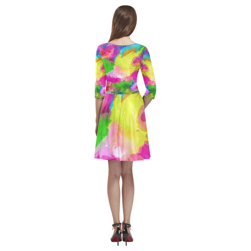 Vibrant Watercolor Ink Blend Tethys Half-Sleeve Skater Dress(Model D20)