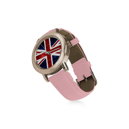 Grunge Union Jack Flag Women's Rose Gold Leather Strap Watch(Model 201)