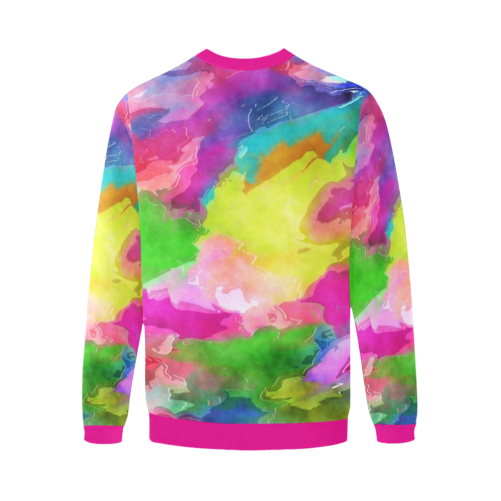 Vibrant Watercolor Ink Blend Men's Oversized Fleece Crew Sweatshirt/Large Size(Model H18)