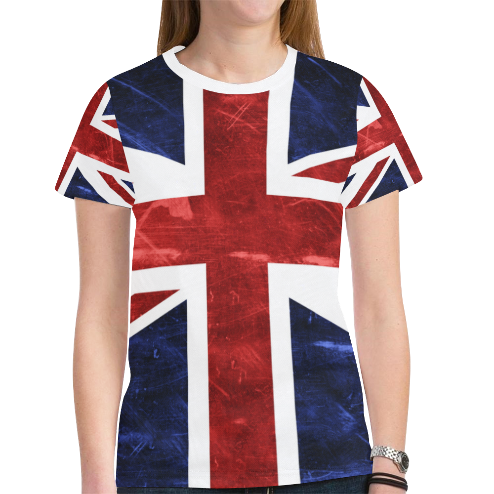 Grunge Union Jack Flag New All Over Print T-shirt for Women (Model T45)