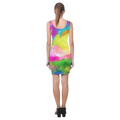 Vibrant Watercolor Ink Blend Medea Vest Dress (Model D06)