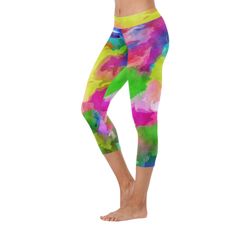 Vibrant Watercolor Ink Blend Women's Low Rise Capri Leggings (Invisible Stitch) (Model L08)