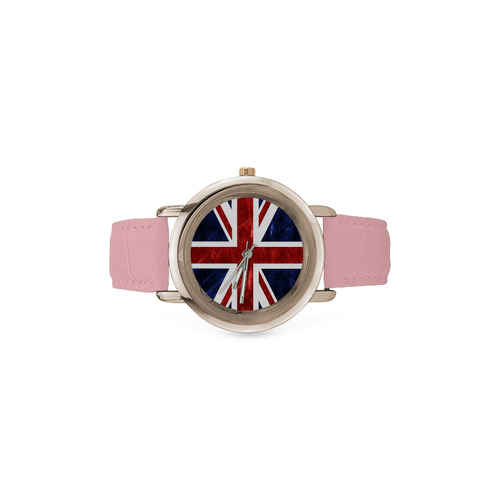 Grunge Union Jack Flag Women's Rose Gold Leather Strap Watch(Model 201)