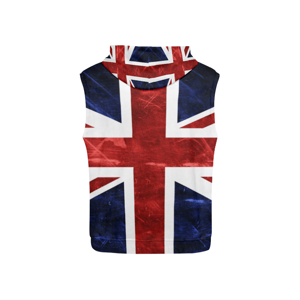 Grunge Union Jack Flag All Over Print Sleeveless Hoodie for Kid (Model H15)