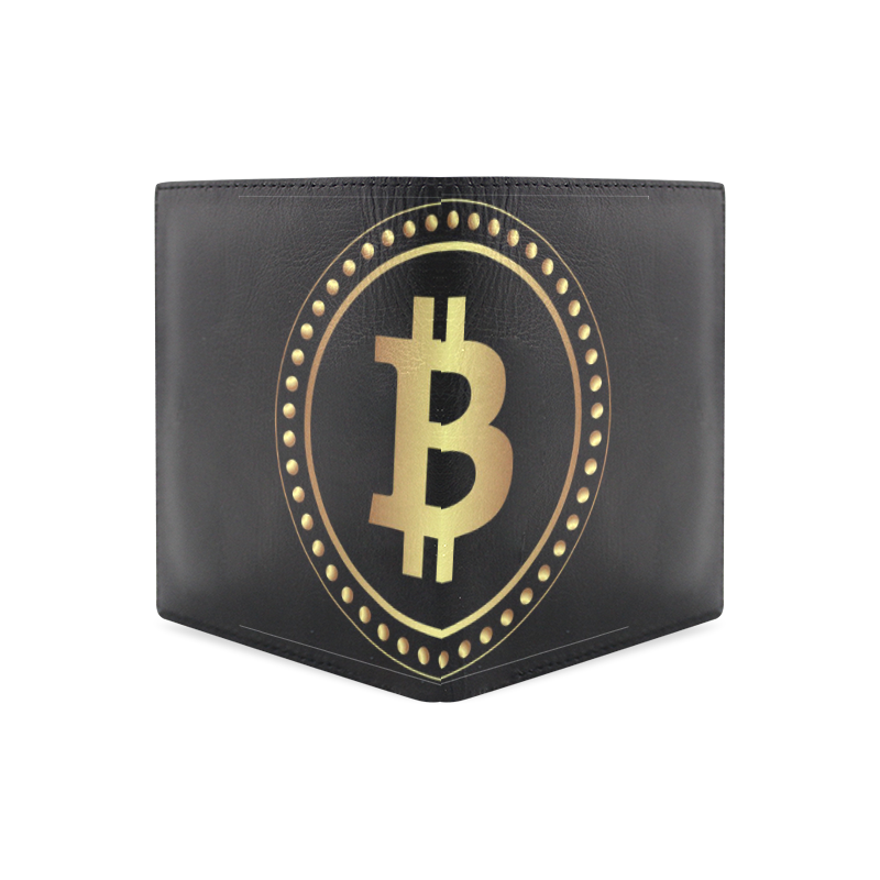 Mens Wallet Leather Bitcoin Black Gold Men's Leather Wallet (Model 1612)