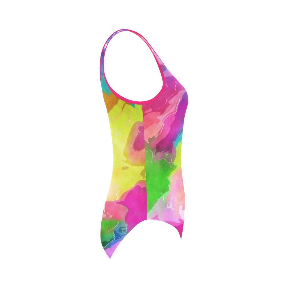 Vibrant Watercolor Ink Blend Vest One Piece Swimsuit (Model S04)