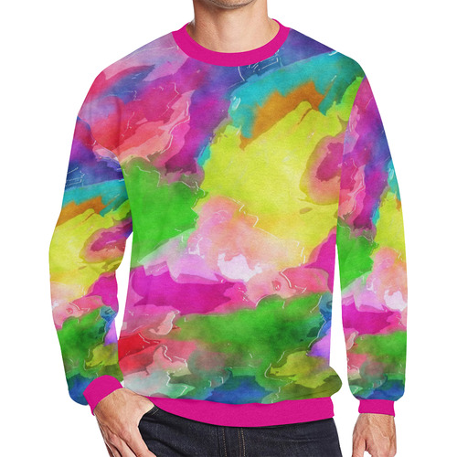 Vibrant Watercolor Ink Blend Men's Oversized Fleece Crew Sweatshirt (Model H18)