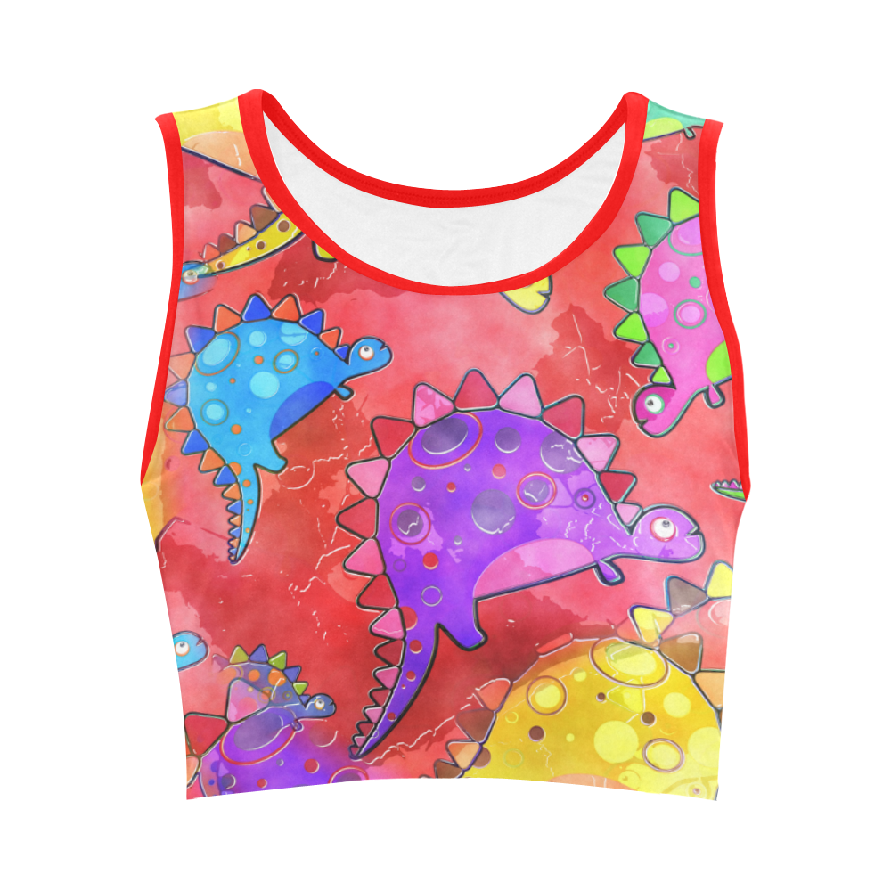 Watercolor Stegosaurus Dinosaur Print Women's Crop Top (Model T42)