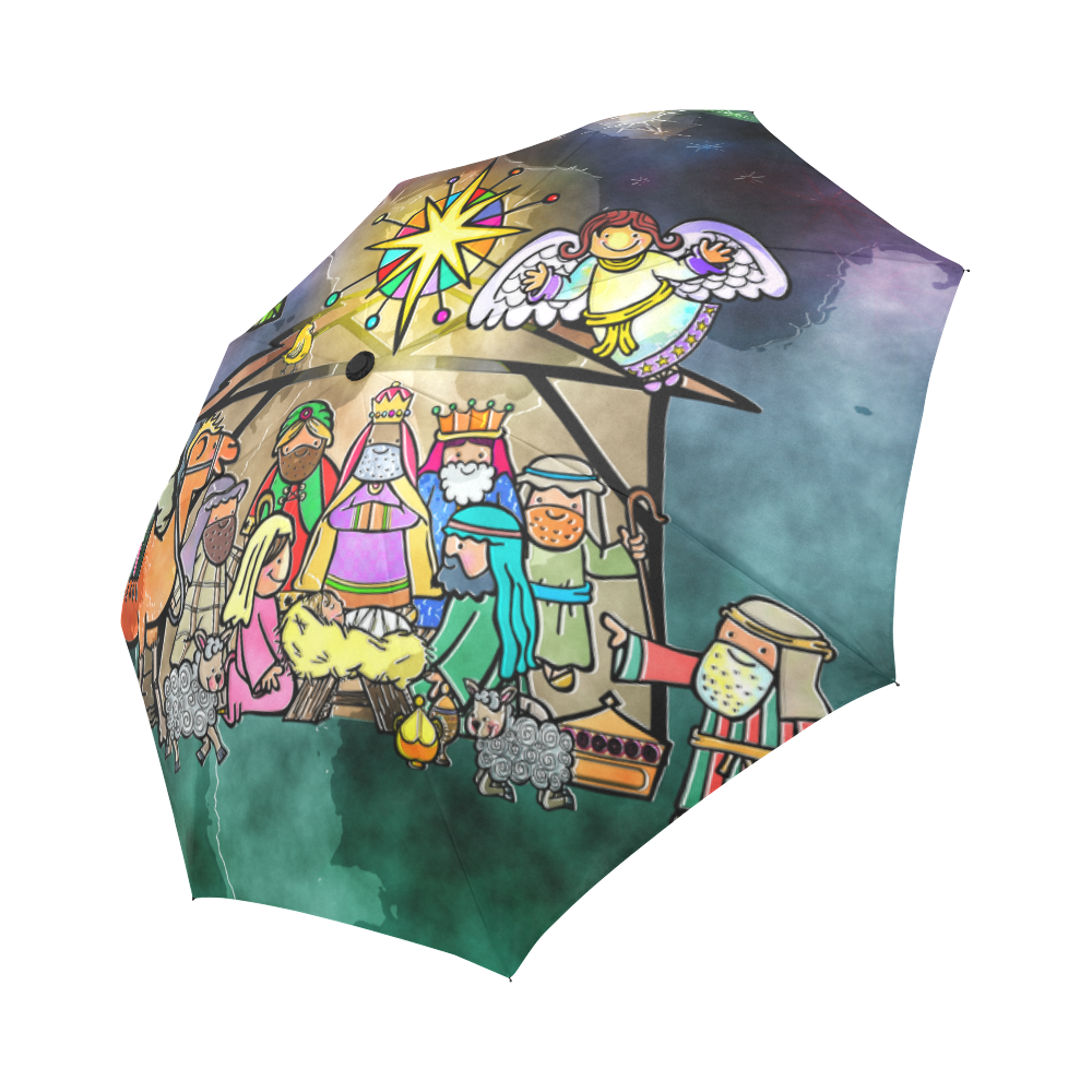 Watercolor Christmas Nativity Painting Auto-Foldable Umbrella (Model U04)