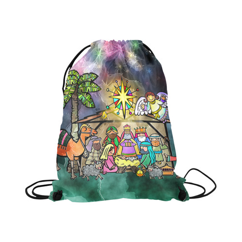 Watercolor Christmas Nativity Painting Large Drawstring Bag Model 1604 (Twin Sides)  16.5"(W) * 19.3"(H)