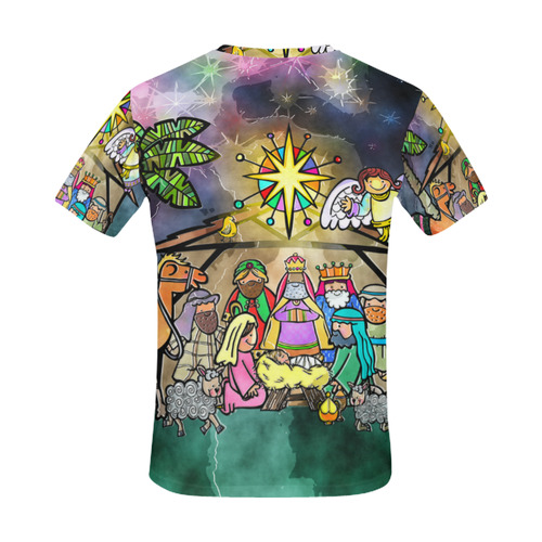 Watercolor Christmas Nativity Painting All Over Print T-Shirt for Men (USA Size) (Model T40)