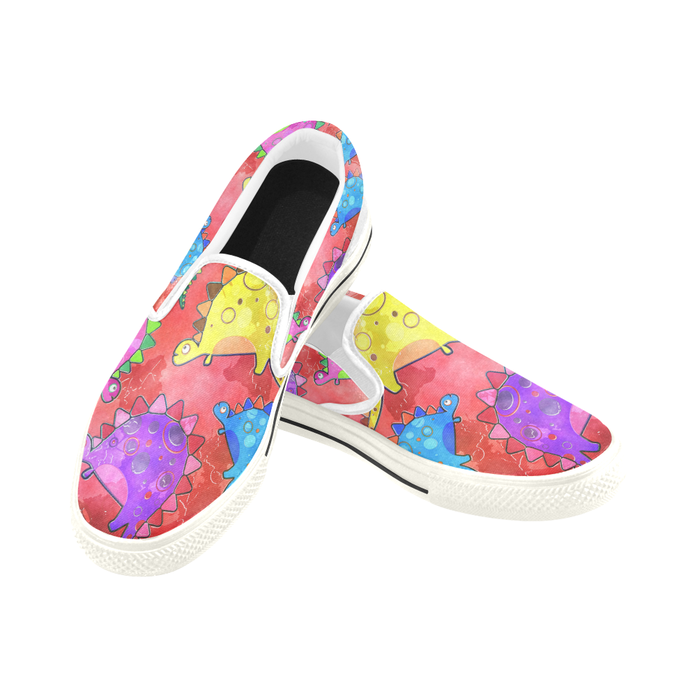 Watercolor Stegosaurus Dinosaur Print Slip-on Canvas Shoes for Kid (Model 019)