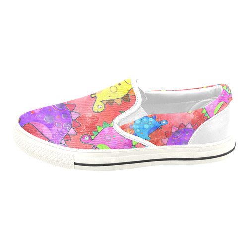 Watercolor Stegosaurus Dinosaur Print Slip-on Canvas Shoes for Kid (Model 019)