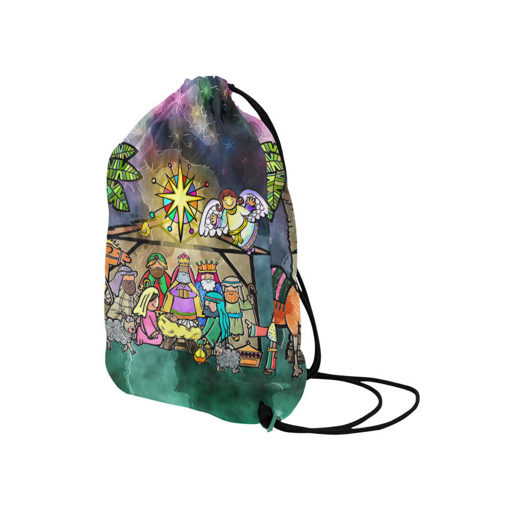 Watercolor Christmas Nativity Painting Medium Drawstring Bag Model 1604 (Twin Sides) 13.8"(W) * 18.1"(H)