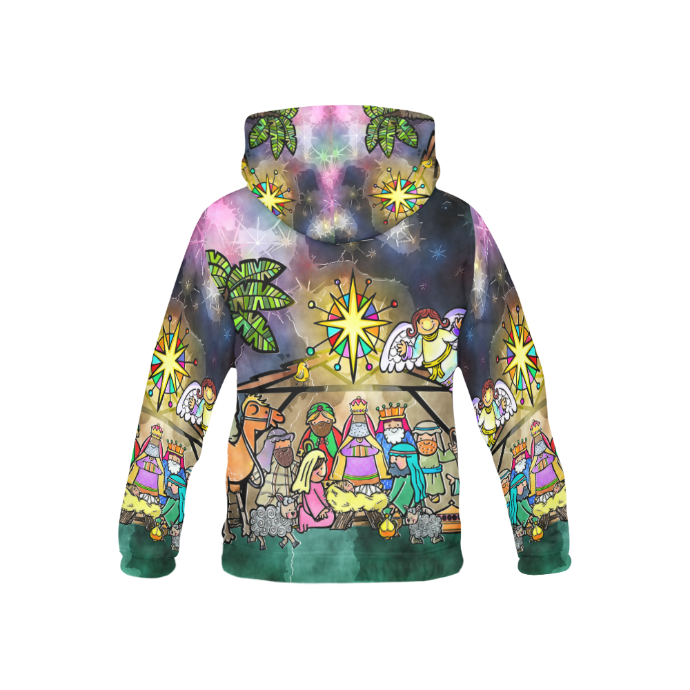 Watercolor Christmas Nativity Painting All Over Print Hoodie for Kid (USA Size) (Model H13)