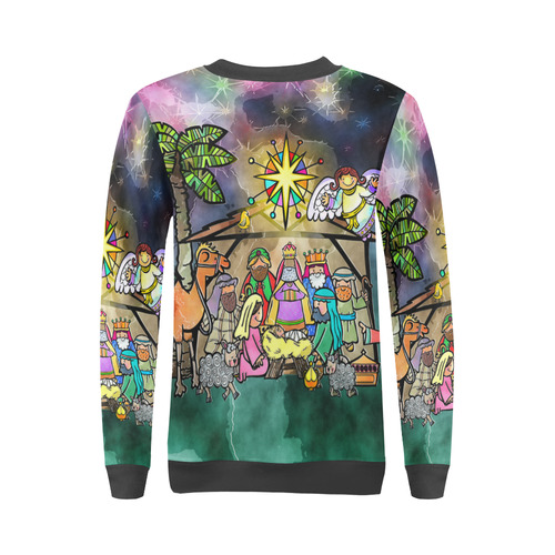 Watercolor Christmas Nativity Painting All Over Print Crewneck Sweatshirt for Women (Model H18)