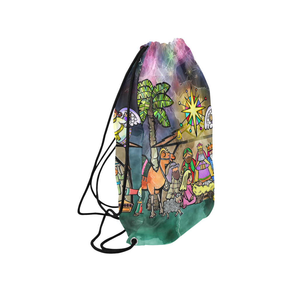 Watercolor Christmas Nativity Painting Medium Drawstring Bag Model 1604 (Twin Sides) 13.8"(W) * 18.1"(H)