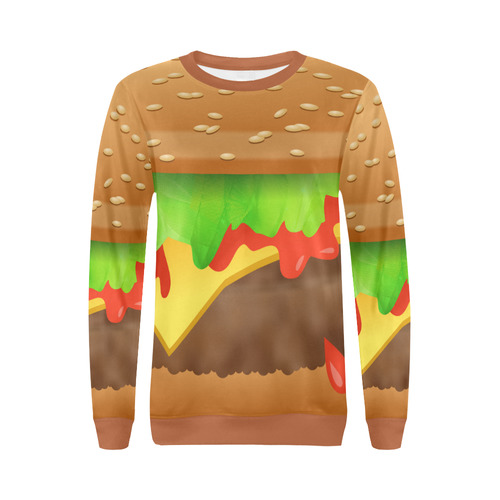 Close Encounters of the Cheeseburger All Over Print Crewneck Sweatshirt for Women (Model H18)
