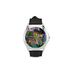 Watercolor Christmas Nativity Painting Women's Classic Leather Strap Watch(Model 203)