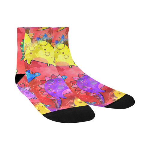 Watercolor Stegosaurus Dinosaur Print Quarter Socks