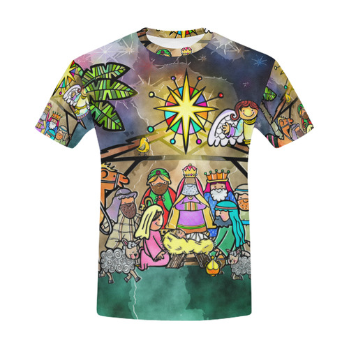 Watercolor Christmas Nativity Painting All Over Print T-Shirt for Men (USA Size) (Model T40)