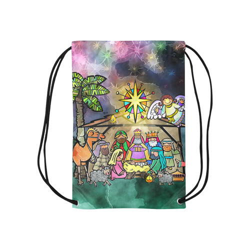 Watercolor Christmas Nativity Painting Small Drawstring Bag Model 1604 (Twin Sides) 11"(W) * 17.7"(H)