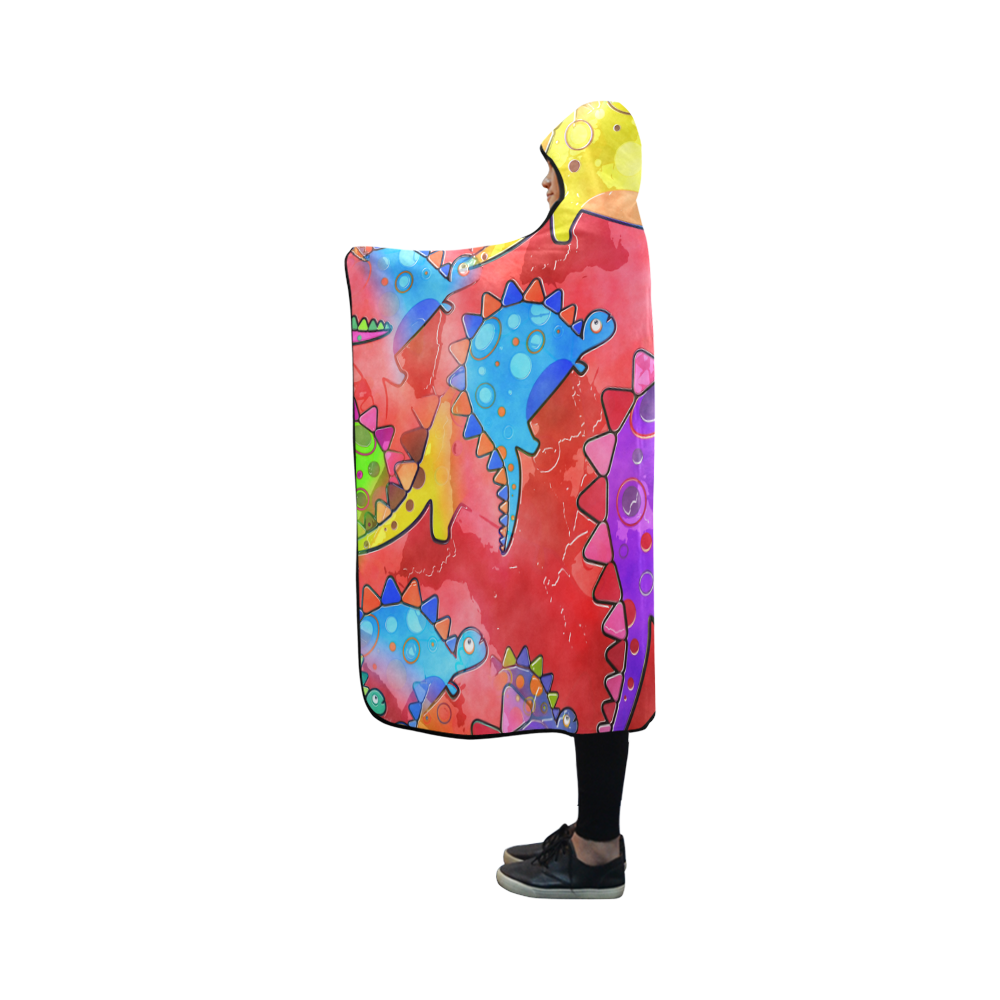 Watercolor Stegosaurus Dinosaur Print Hooded Blanket 50''x40''