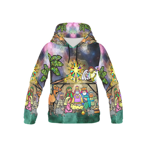 Watercolor Christmas Nativity Painting All Over Print Hoodie for Kid (USA Size) (Model H13)