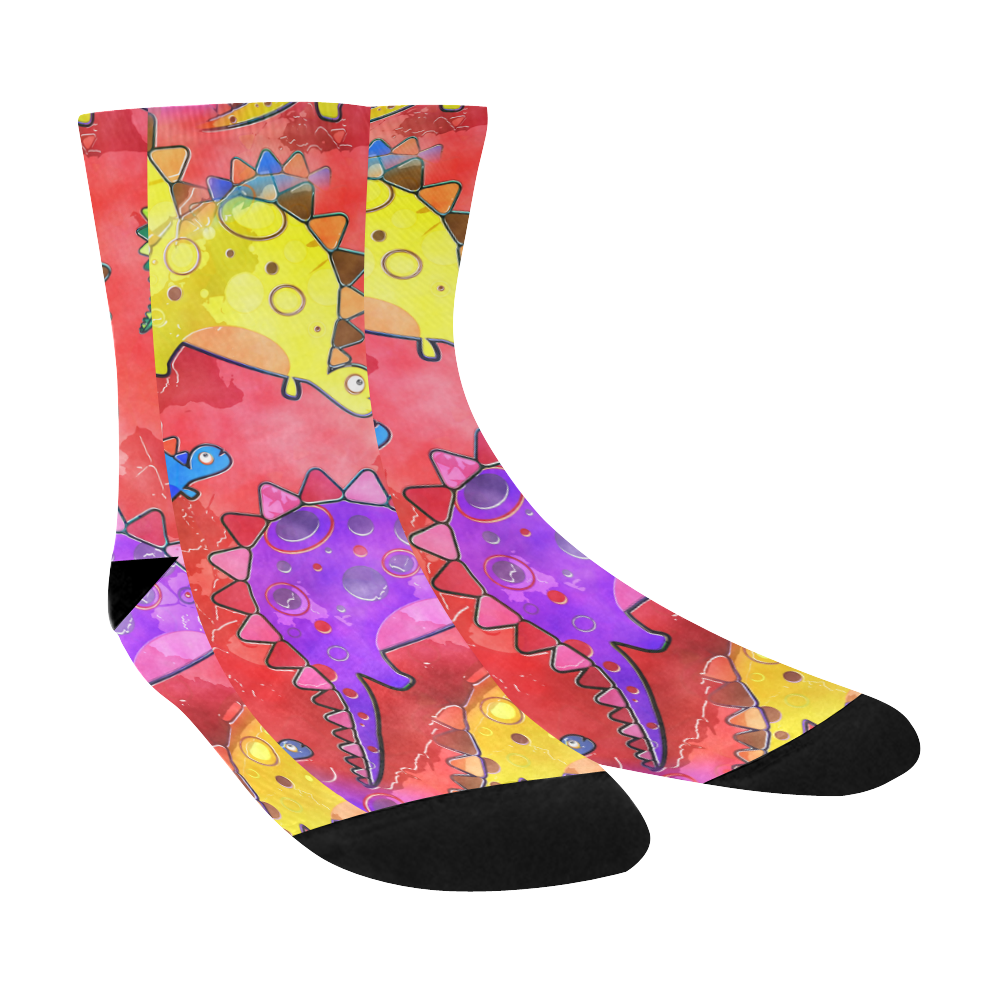 Watercolor Stegosaurus Dinosaur Print Crew Socks