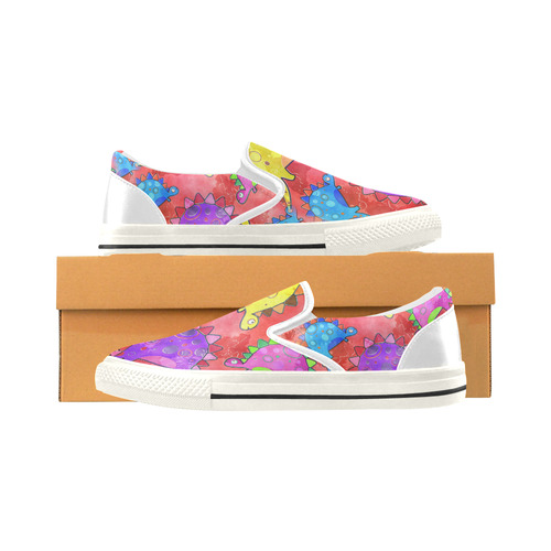 Watercolor Stegosaurus Dinosaur Print Slip-on Canvas Shoes for Kid (Model 019)