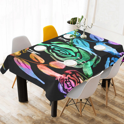 Roses Pattern QW Cotton Linen Tablecloth 60"x120"