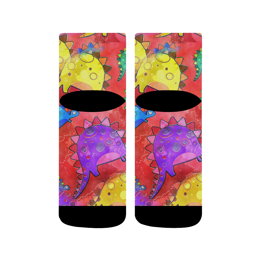 Watercolor Stegosaurus Dinosaur Print Quarter Socks