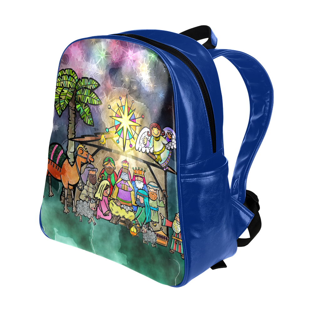 Watercolor Christmas Nativity Painting Multi-Pockets Backpack (Model 1636)
