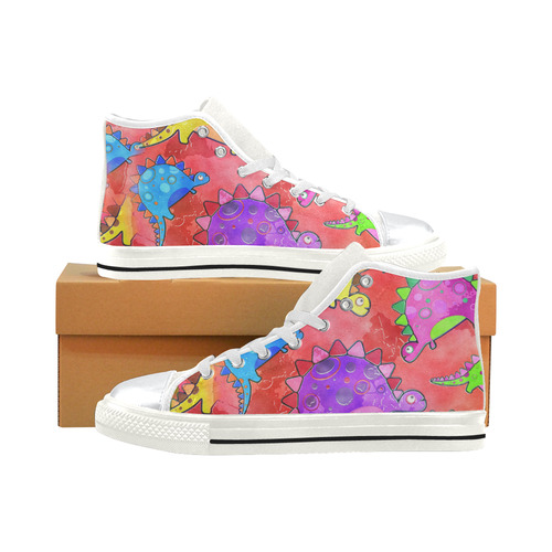 Watercolor Stegosaurus Dinosaur Print High Top Canvas Shoes for Kid (Model 017)