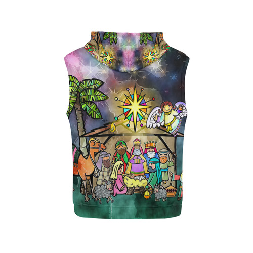 Watercolor Christmas Nativity Painting All Over Print Sleeveless Hoodie for Women (Model H15)