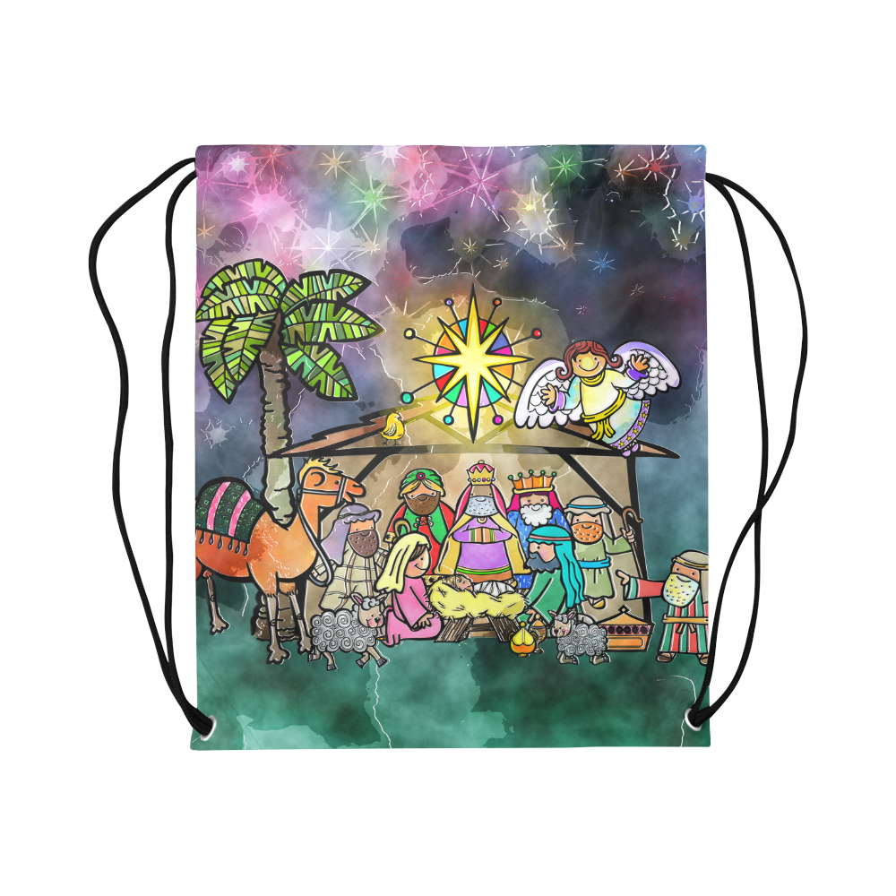 Watercolor Christmas Nativity Painting Large Drawstring Bag Model 1604 (Twin Sides)  16.5"(W) * 19.3"(H)