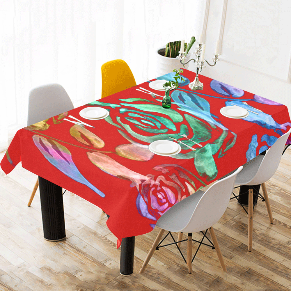 Roses Pattern  ZZ Cotton Linen Tablecloth 60"x120"