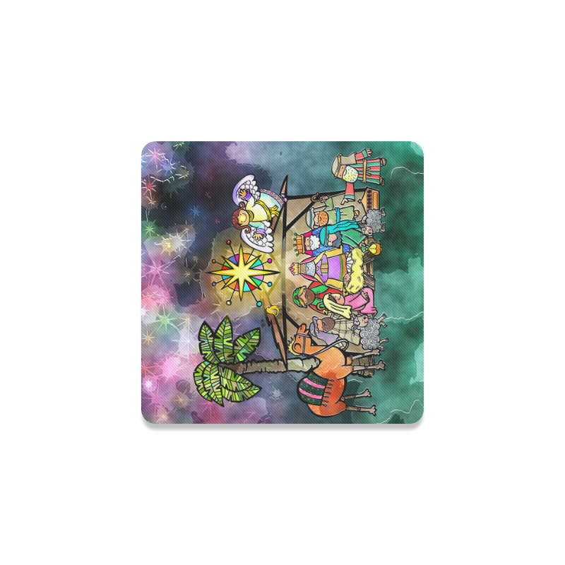 Watercolor Christmas Nativity Painting Square Coaster