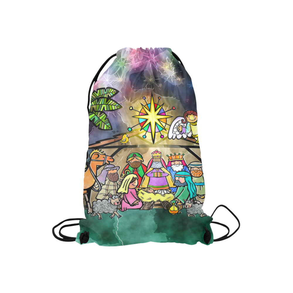 Watercolor Christmas Nativity Painting Small Drawstring Bag Model 1604 (Twin Sides) 11"(W) * 17.7"(H)